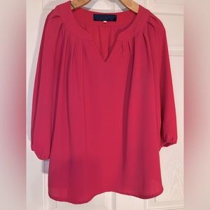 Hot pink notched collar top